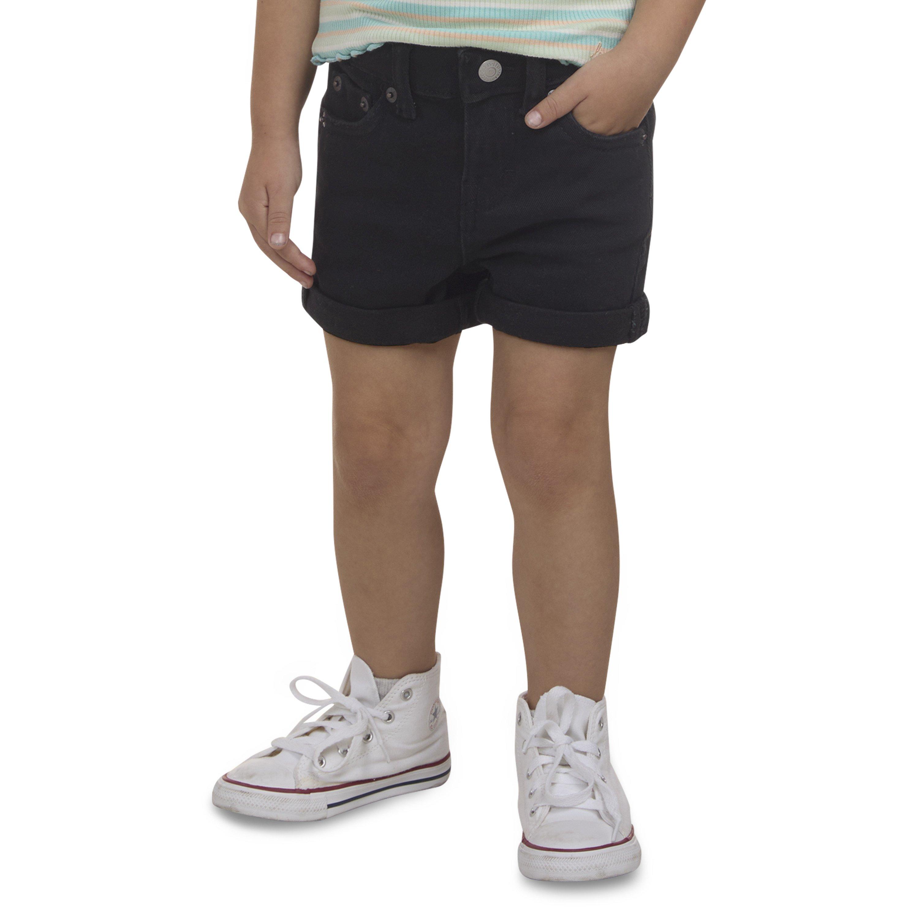 Levi's Toddler Girls' Girlfriend Fit Roll-Up Black Wash Denim Shorty Shorts - BLACK